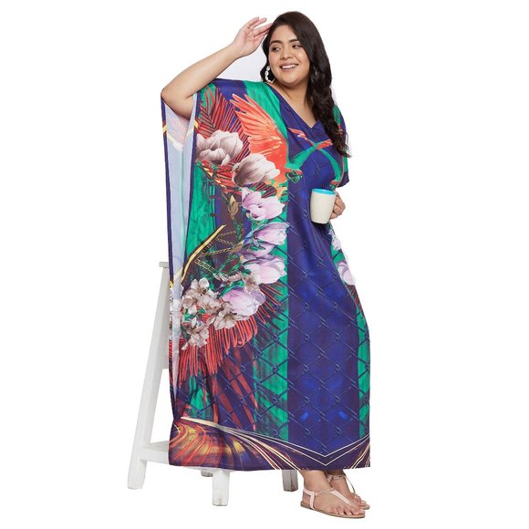 Gypsie Blu Kimono Sleeves V-Neck Maxi Dress Comfy Moo Moos Beachwear Kaftan - Picture 5 of 10